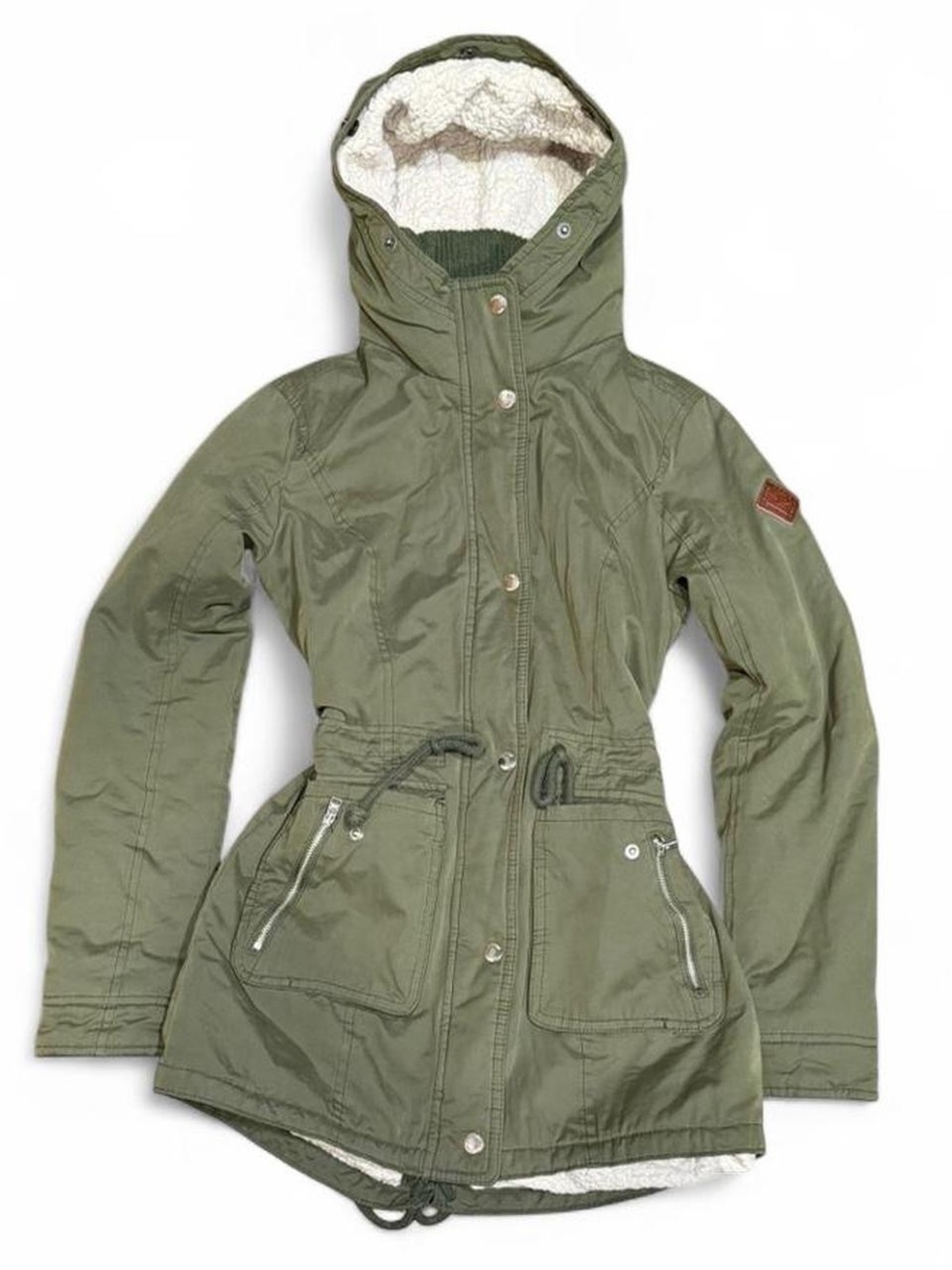 Y2K Hollister California Khaki Sherpa Lined Cinched Parka Jacket